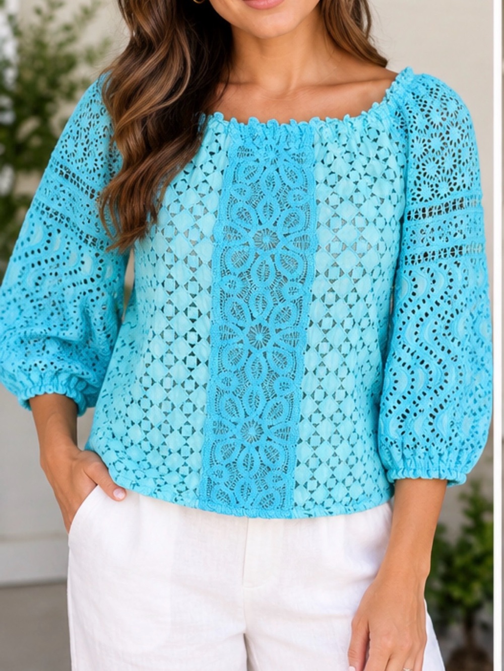 Temptation Positano Turquoise Cotton Eyelet Top Small NWT Made in Italy MSRP$336